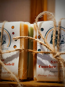coffret 5 savons de 50 grammes, artisanal, saponification à froid